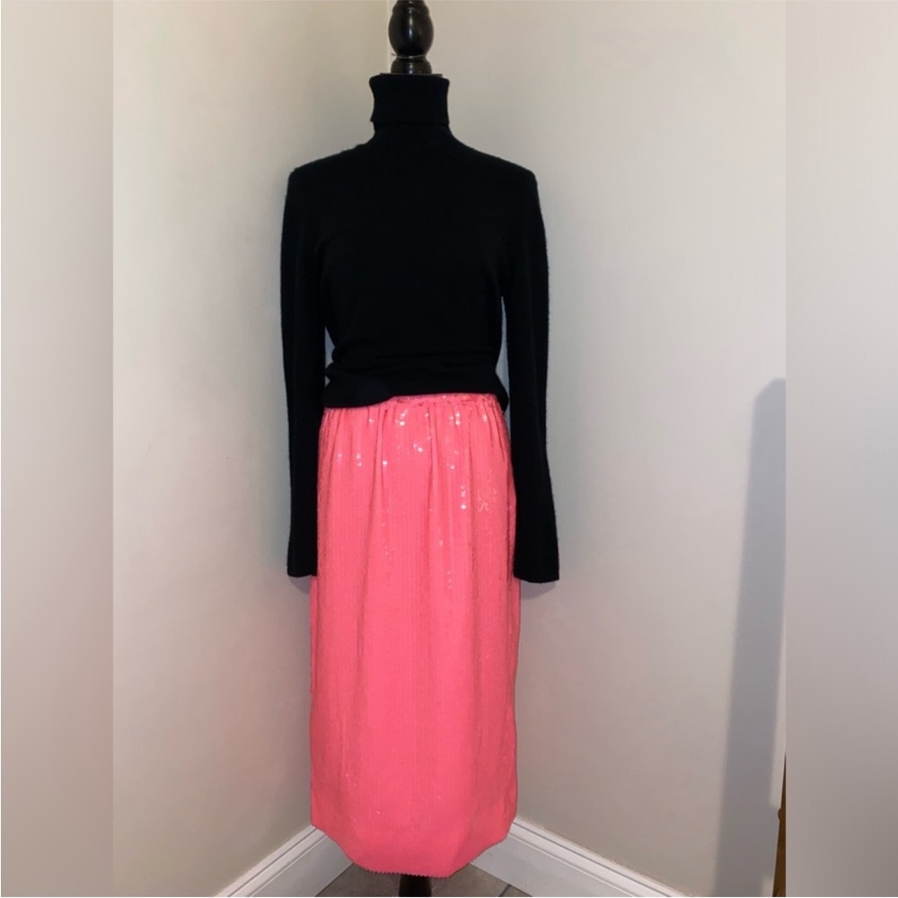 Crew Collection Hot Pink Sequin Pull On Midi Pencil Skirt